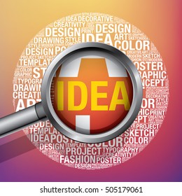 Idea in design word cloud concept of creativity, vector illustration