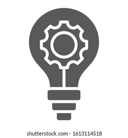 Idea Development glyph icon, business and development, bulb light with cogwheel sign, vector graphics, a solid pattern on a white background, eps 10