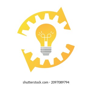 Icono de ilustración de desarrollo de ideas. Icono y engranaje de la bombilla.  Concepto empresarial e industrial.Ilustración vectorial