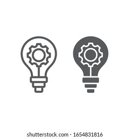 Idea Development line and glyph icon, business and development, bulb light with cogwheel sign, vector graphics, a linear pattern on a white background, eps 10