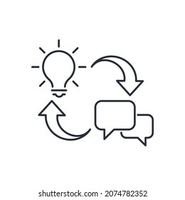 Idea, discussion, receive solution. Vector linear illustration isolated on white background
