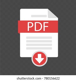 The idea of downloading a document. Document download icon PDF. File with PDF label and a designation of loading. Modern vector illustration in a flat style.