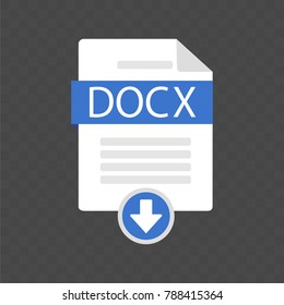 The idea of downloading a document. Document download icon DOCX. File with DOCX label and a designation of loading. Modern vector illustration in a flat style.