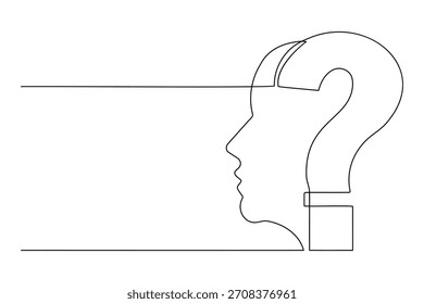 El concepto de arte de dibujo de ideas muestra el dibujo de líneas, el diseño de arte de preguntas y el perfil humano. Preguntas con el concepto gráfico