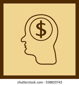 Idea To Earn Money Icon - Vector illustration of dollar icon inside human head, in circle. Dollar, Head Idea, Currency, Finance Icon