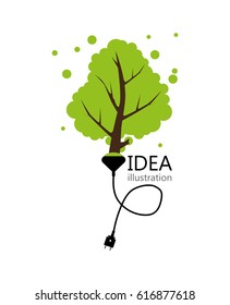 the idea of ecology. the tree on the recharging illustration