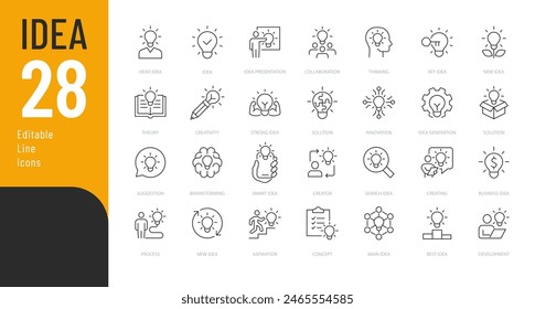 Idea Editable Icons set. Vector illustration in modern thin line style of creating related icons: research, thinking, solution, and more. Pictograms and infographics for mobile apps.