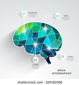 Idea and Education concept with creative illustration of human brain on grey background.  