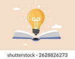 Idea Emerging from Knowledge Bright Lightbulb Shining Above an Open Book, Symbolizing Learning, Education, and Inspiration.