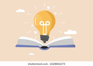 Ideia Emergente do Conhecimento Brilhante Luminosa Sobre um Livro Aberto, Simbolizando Aprendizagem, Educação e Inspiração.