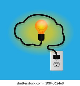 Idea energy bulb brain vector illustration.

