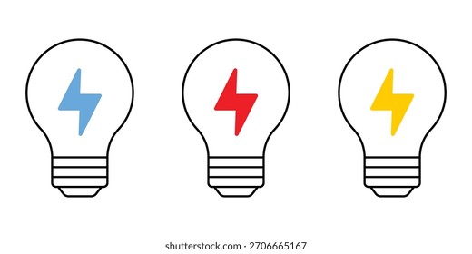Idea and Energy Light Bulb Icon Set Vector - Creative Innovation Power Concept Outline
