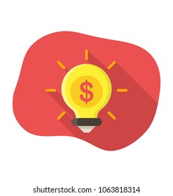 Idea and Energy symbol. Light bulb with rays shine. Flat icon modern design style vector illustration with long shadow