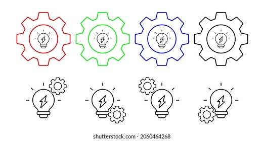 Idee, Energie-Vektorsymbol in der Zahnradsatz-Illustration für ui und ux, Website oder mobile Anwendung