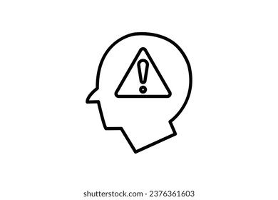 Ideenfehler-Symbol. Kopf mit Ausrufezeichen. -Symbol für Warnung, Benachrichtigung. geeignet für App, Benutzeroberflächen, druckbare etc. Line Icon Stil. Einfaches Vektordesign bearbeitet