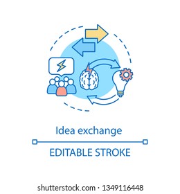 Idea exchange concept icon. Teamwork, cooperation. Creativity. Solution search. Project management. Problem solving idea thin line illustration. Vector isolated outline drawing. Editable stroke