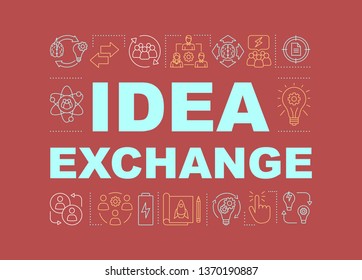 Idea exchange word concepts banner. Efficiency and productivity. Teamwork, cooperation. Creative thinking. Isolated lettering typography idea with linear icons. Project management. Vector illustration