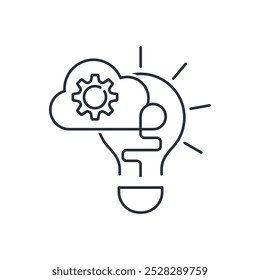 Idea, nube de fantasía e invención. Pensamiento creativo del inventor. Icono lineal de Vector aislado sobre fondo blanco.