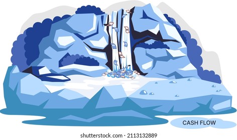 Idea of financial growth and business development. Business investment and profit increase, financial literacy courses. Waterfall with money dollar bills. Cash flow stable income. Money flows metaphor
