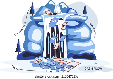 Idea of financial growth and business development. Business investment and profit increase, financial literacy courses. Waterfall with money dollar bills. Cash flow stable income. Money flows metaphor