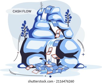 Idea of financial growth and business development. Business investment and profit increase, financial literacy courses. Waterfall with money dollar bills. Cash flow stable income. Money flows metaphor