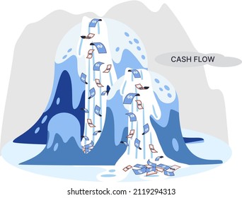 Idea of financial growth and business development. Business investment and profit increase, financial literacy courses. Waterfall with money dollar bills. Cash flow stable income. Money flows metaphor