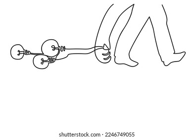 Idea finding illustration. One line creative person with light bulbs. People generating creative business ideas. Symbol of solutions and knowledge. Hand drawn vector illustration. 