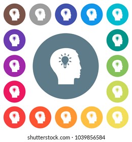 Idea flat white icons on round color backgrounds. 17 background color variations are included.