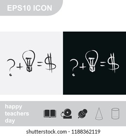 Idea formula flat black and white vector icon.