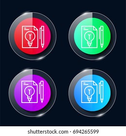 Idea four color glass button ui ux icon. Glossy app icon logo vector