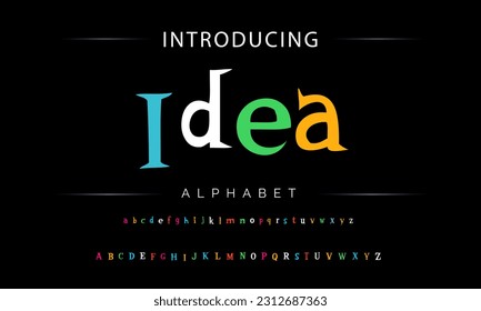 Idea Funky colorful cartoon font type. Vector alphabet