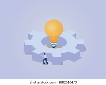 Idea gear isometric 3d vector concept for banner, website, illustration, landing page, flyer, etc.