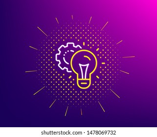 Idea gear line icon. Halftone pattern. Settings cogwheel sign. Working process symbol. Gradient background. Idea gear line icon. Yellow halftone pattern. Vector