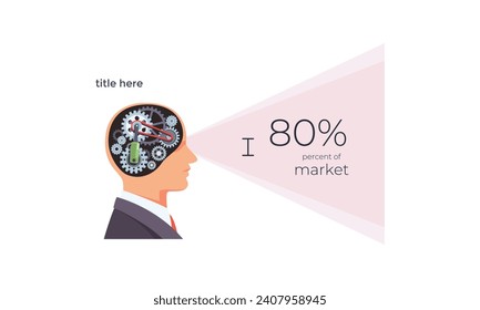 Idea generation business concept. Human head with brain and gears. Infographic template. Vector illustration.