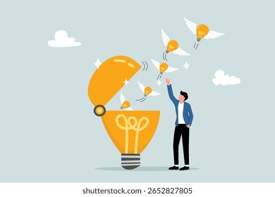 Idea generation, creativity or innovation to inspire new ideas, young adult male opens the light bulb to develop and generate new ideas