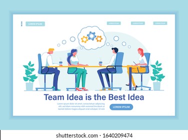 Idea Generation Flat Landing Page Vector Template. Teamwork, Cooperation, Harmonious Work. Company Staff, Managers Faceless Characters. Business Development, Innovation Department Homepage Layout