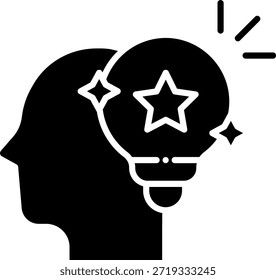 Idea Generation Icon: Head with Light Bulb and Star