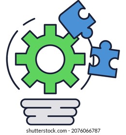 Idea generation icon. New product creation vector. Light bulb and gear abstract design. Discovery, innovation and knowledge concept