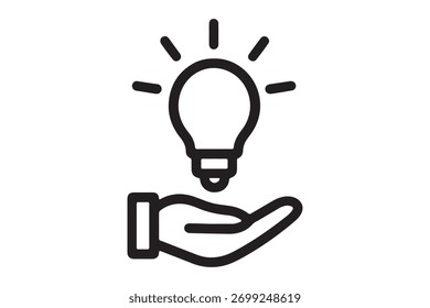 Generación de ideas e innovación con bombilla e icono de mano