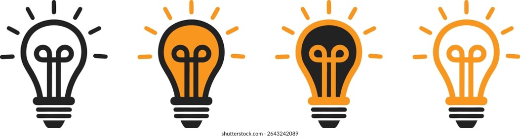 Generación de ideas, símbolo de bombilla, ilustración de Arte vectorial de icono de lámpara