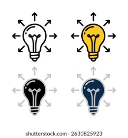 Idea generation lightbulb icon set diverse colors
