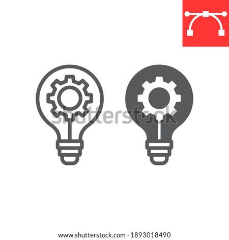 Idea generation line and glyph icon, creative and gear, light bulb sign vector graphics, editable stroke linear icon, eps 10