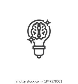 Idea generation line icon. Light bulb with brain linear style sign for mobile concept and web design. Creative think outline vector icon. Symbol, logo illustration. Vector graphics