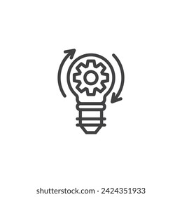 Idea Generation line icon. linear style sign for mobile concept and web design. Lightbulb with gear or arrows outline vector icon. Symbol, logo illustration. Vector graphics