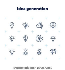 Idea generation line icon set. Brain, lightbulb, strategy. Brainstorming concept. Can be used for topics like solution, creativity, marketing