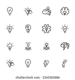 Idea generation line icon set. Brain, lightbulb, strategy. Brainstorming concept. Can be used for topics like solution, creativity, marketing