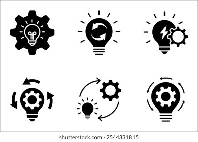 Idea generation linear icon set. Process of creation brilliant concepts. vector illustration on white background
