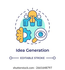 Idea generation multi color concept icon. Brainstorming, research, observation of feedbacks. Innovation funnel. Round shape line illustration. Abstract idea. Graphic design. Easy to use in brochure