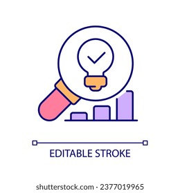 Idea generation process RGB color icon. Research information. Collect and analyze data. Column chart. Isolated vector illustration. Simple filled line drawing. Editable stroke. Arial font used