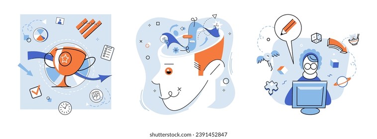 Ilustración vectorial de generación de ideas. Logro es melodía compuesta por notas armoniosas generación de ideas Generación de ideas, catalizador transforma potencial crudo en éxito oro El éxito sinfónico